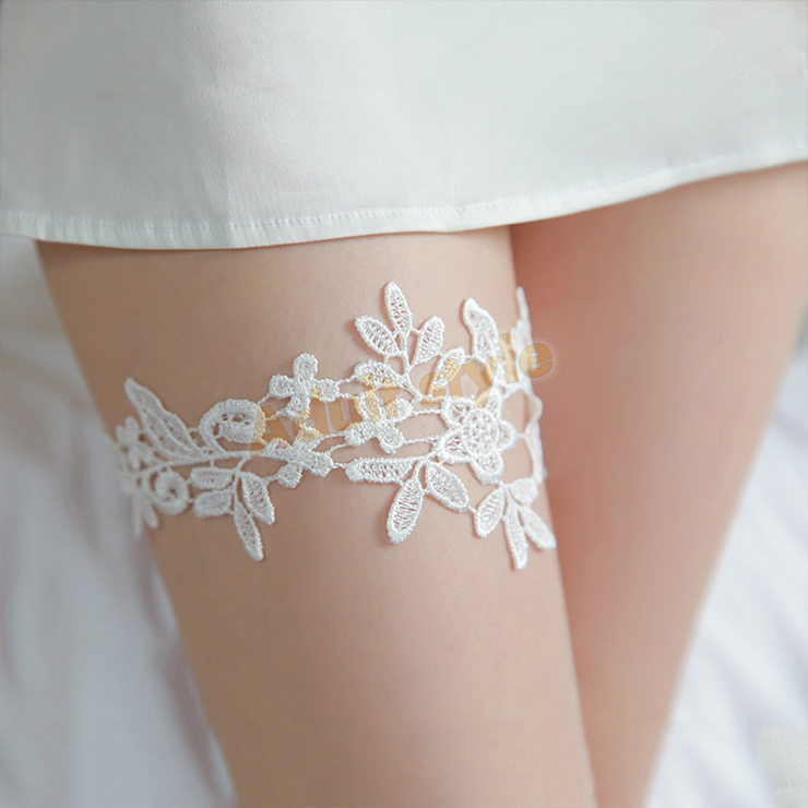 水溶花蕾絲刺繡腿環(白)